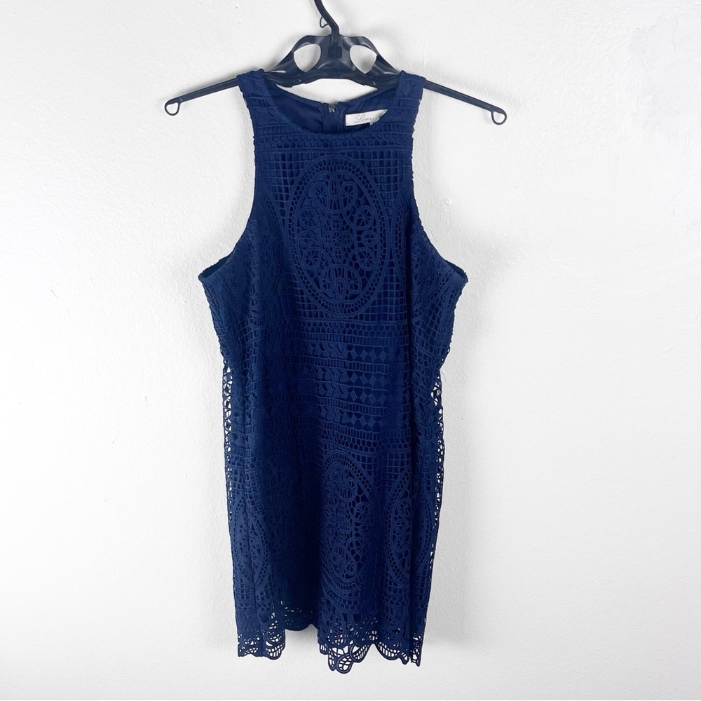 LOVERS + FRIENDS Navy Caspian Lace Sleeveless Back Zip Shift Dress Medium Boho